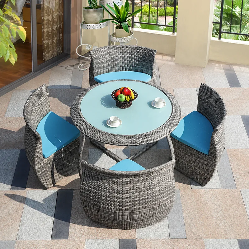 Открытый стол и стулья, мебель из ротанга, стол и стулья, открытый балкон, досуг журнальный столик, набор из пяти предметов, ротанговый чай - Цвет: alloy table 4chairs