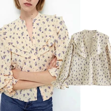 

Withered Indie Folk Vintage Cascading Ruffles Floral Printing Loose Elegant Casual Blouse Women Blusas Mujer De Moda 2021 Shirt