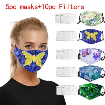 

Butterfly print Mouth Mask PM2.5 Activated Carbon 10Pc Filter Adult 5 Mask Dustproof Outdoor Face Protective Reusable mascarilla