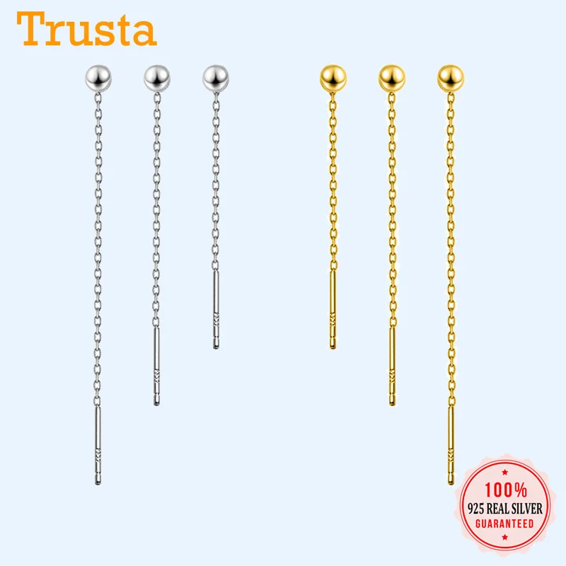 100%925-Solid-Sterling-Silver Stud-Earring Fashion Jewelry Little-Bead Trusta Women 