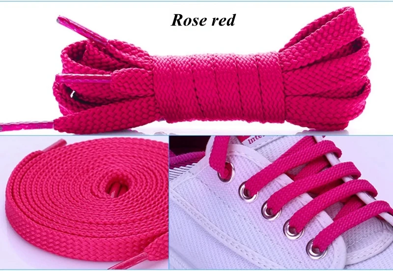 Rose red 1 пара двойных плоских шнурков высокого качества из полиэстера шнурки Модные Спортивные Повседневные шнурки 28 цветов - Цвет: Rose red
