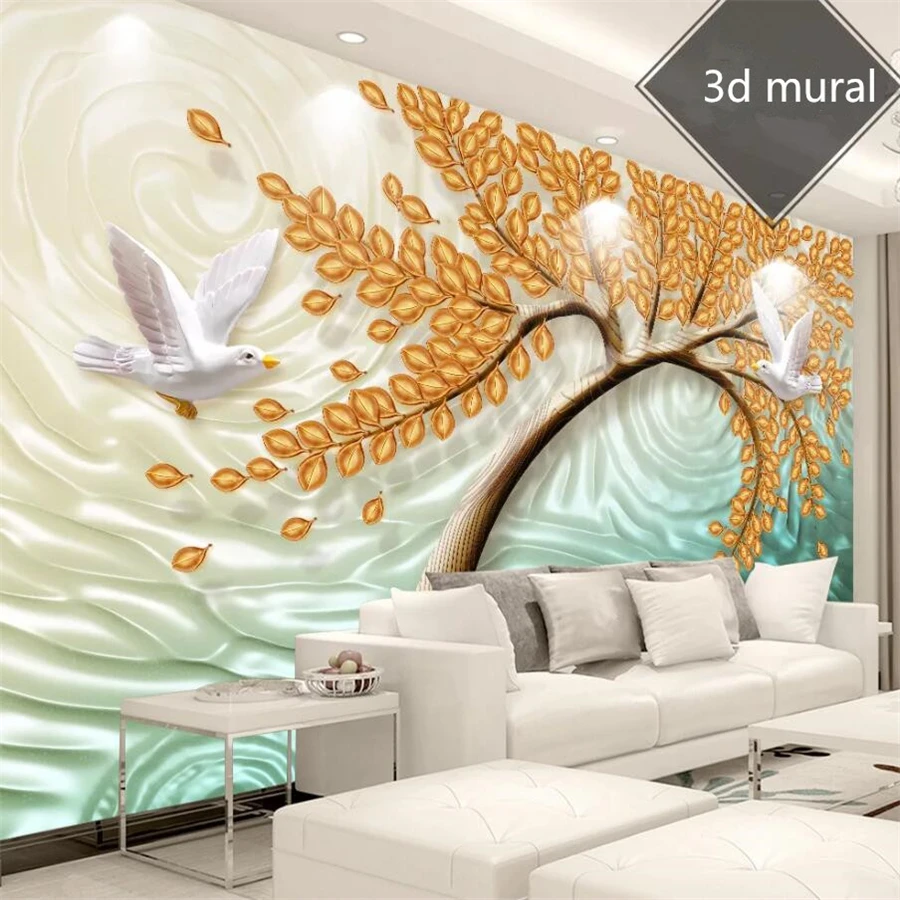 

Drop Shipping Custom Wallpaper Luxury 3D Embossed Fortune Tree Happiness Tree Gold Leaf European Wall 5d Wallpaper 8d Photo