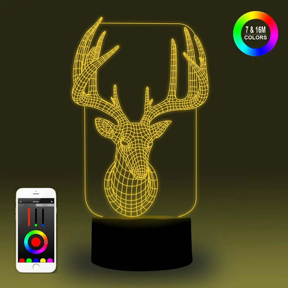 

NiteApps 3D Reindeer Night Light Desk Table Illusion Lamp Holiday Birthday Gift APP/Touch Control