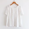 2020 New Summer Women Blouse Japan Style Mori Girl Back Buttons Loose O-Neck Short Sleeve Shirt Women Tops 2