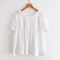 2020 New Summer Women Blouse Japan Style Mori Girl Back Buttons Loose O-Neck Short Sleeve Shirt Women Tops 2