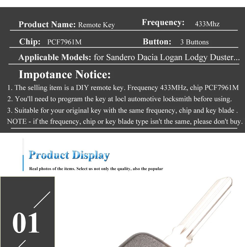 Keyforkess 3NTN chiave a distanza per auto 433MHz 4A PCF7961M per Renault Symbol Logan Sandero Dacia Lodgy Dokker Duster VAC102 HU136te - H3ef410efaaae4efea87381c06e2fccb5V