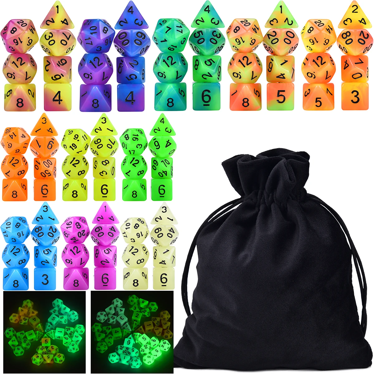 77PCS Glow in The Dark DND Polyhedral Dice Set for Tabletop Roleplaying Fantasy Games