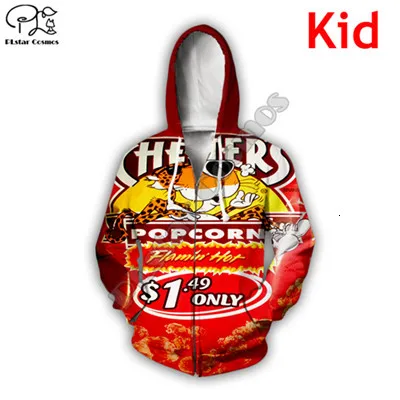 Комплект одинаковой одежды для семьи снэки cheetos 3D Толстовка/Свитшот/футболка/жилет на молнии для мамы и детей, пуловер для папы и сына и дочки - Цвет: Kids Zip Hoodie