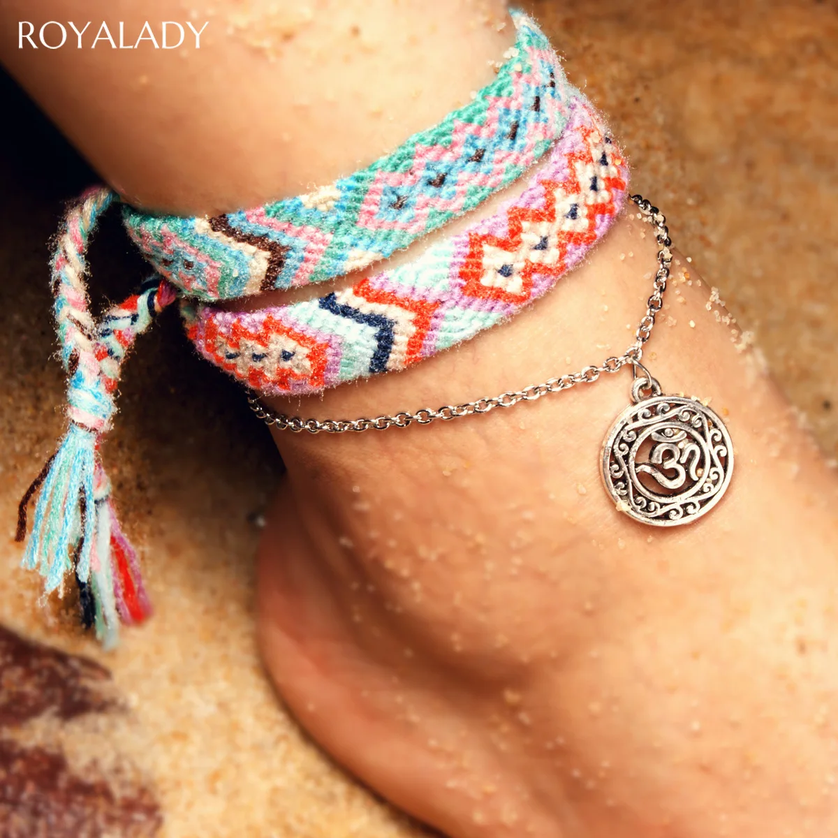 Женский хлопковый браслет ручной работы в богемном стиле OM Symbol цветной