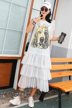 

Ruffled dress 2020 summer new women's fashion loose mesh splicing was thin cake long skirt tide