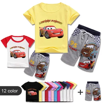 

Summer Baby Boy Clothes Set Girl Cartoon Pixar Cars Lightning McQueen Short Sleeve Tshirt+Short Outfit Kid Clothes Children Suit
