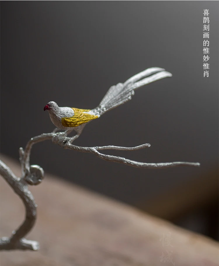 Handmade pure tin ornament plum bird flower tree ornament blossom tin incense seat tea pet incense plug creative home tea