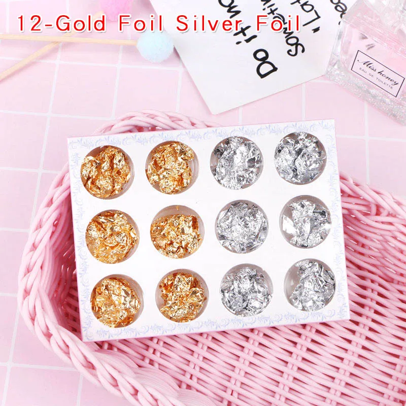 12-Gold Silver Foil Поставки слаймов аксессуары Блестящий Порошок блестки Lizun DIY игрушки дети материалы для дизайна ногтей Подвески для украшения слизи добавки - Цвет: 12-Gold Silver Foil