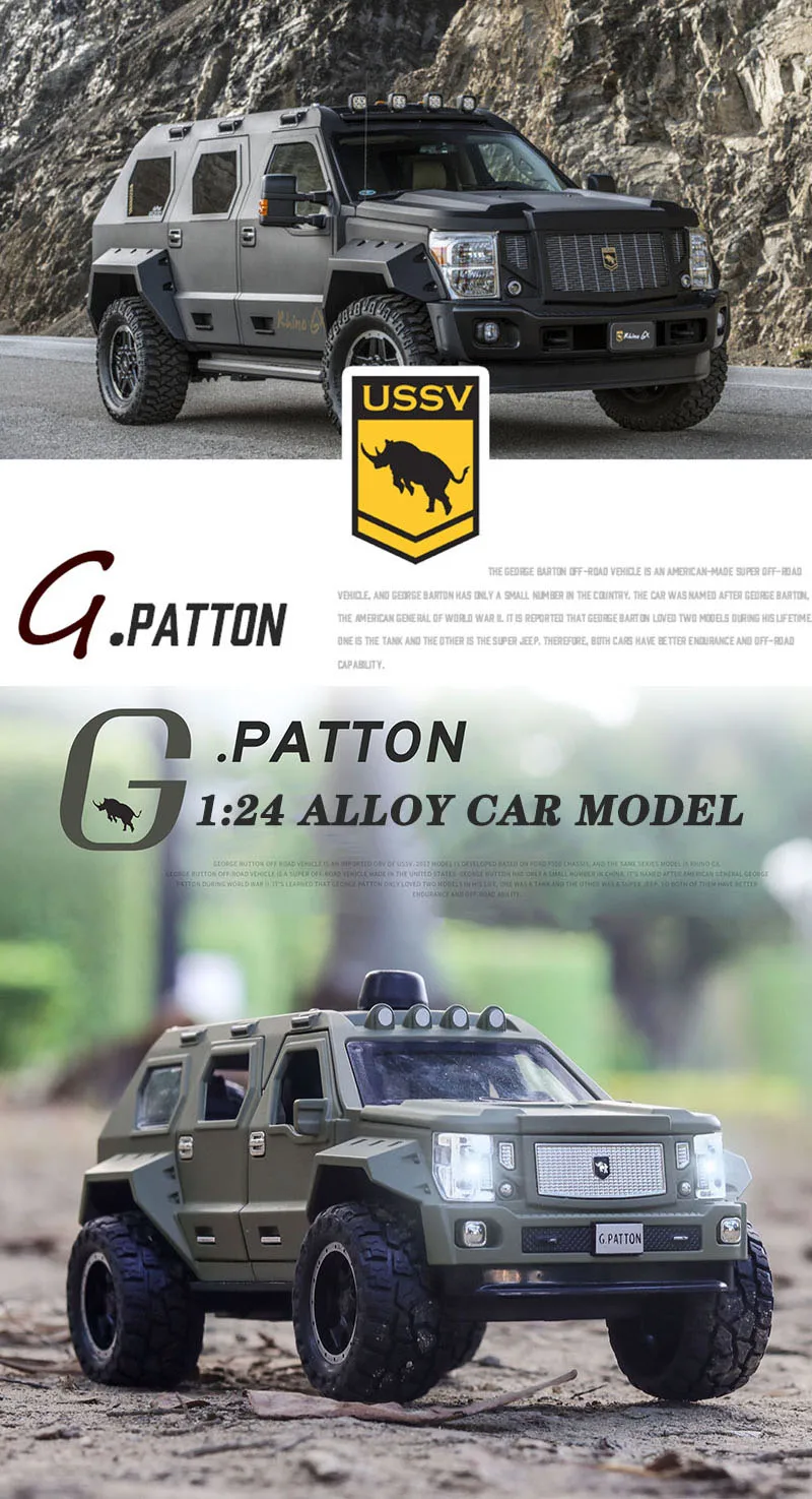 1:24 г. PATTON USSV модель автомобиля из сплава литая модель игрушечного автомобиля высокая симитация с светильник/звуковые Машинки Игрушки для детей рождественские подарки