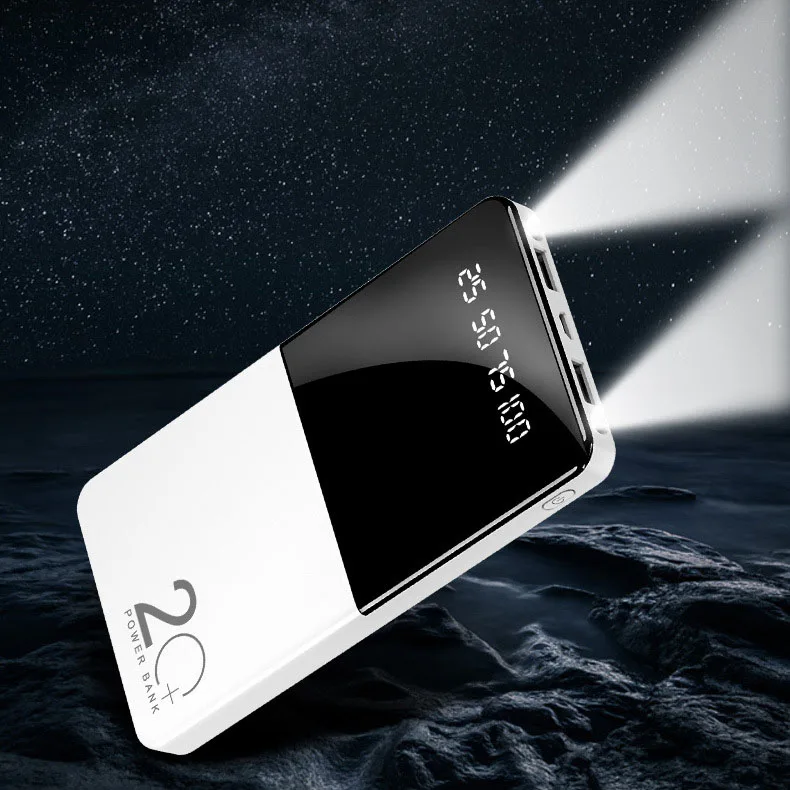 20000mAh power Bank ультратонкая Портативная зарядка с цифровым дисплеем, светодиодный внешний аккумулятор с фонариком для телефона