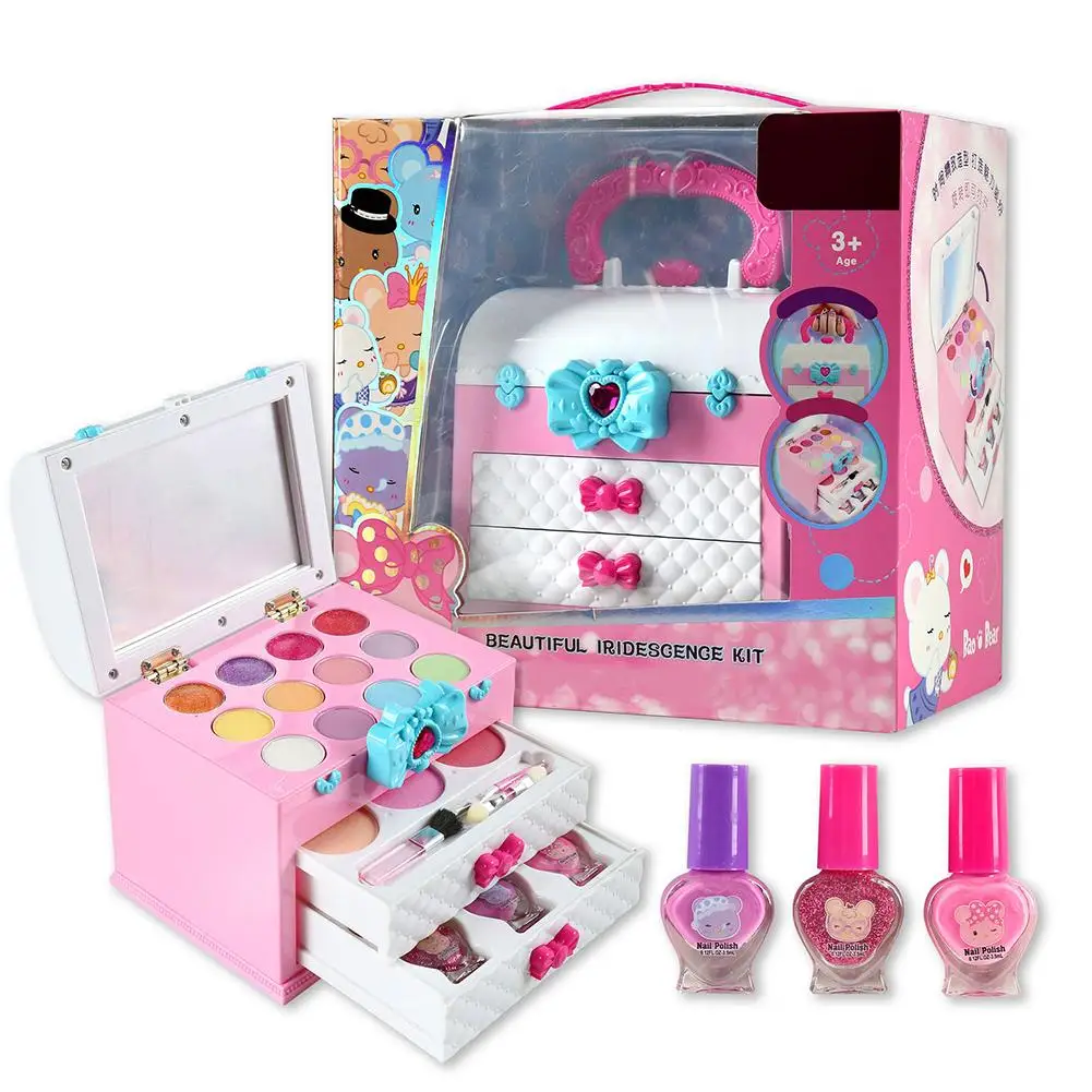 Caja de juegos de cosméticos para niños, maquillaje de princesa, juguete para chica, lápiz labial, sombra de ojos, Kit de juguetes no tóxicos de seguridad