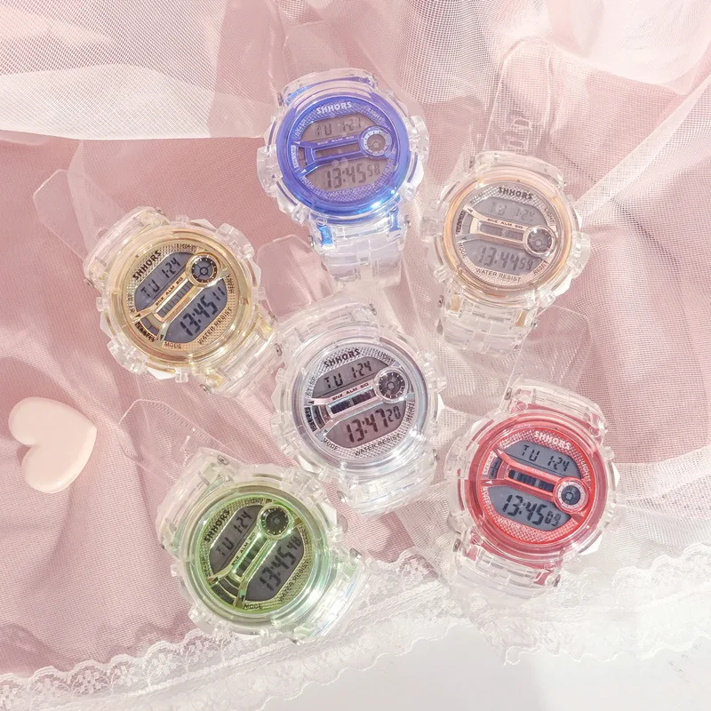 Goedkoop Ulzzang Trend Merk Vrouwen Transparante Digitale Horloge Student Sport Horloge Mannelijke Eenvoudige Ongedwongen Electro Lichtgevende Horloges Mannen Meisjes
