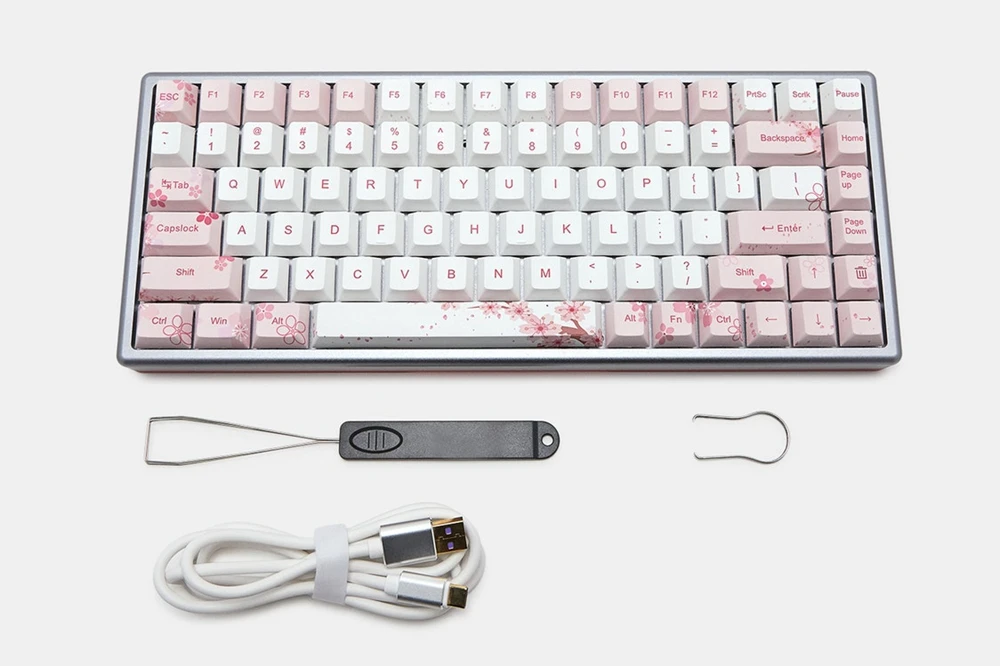 Gk84 механическая клавиатура 75% dye sub keycap cnc анод алюминиевый светильник rgb чернила paintingsakura lotus bluetooth 4,0 USB двойной режим