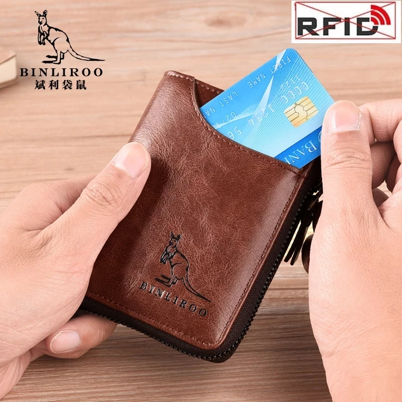 2021 Fashion Men's Coin Purse Wallet RFID Blocking Man Leather Wallet Zipper Business Card Holder ID Money Bag Wallet Male