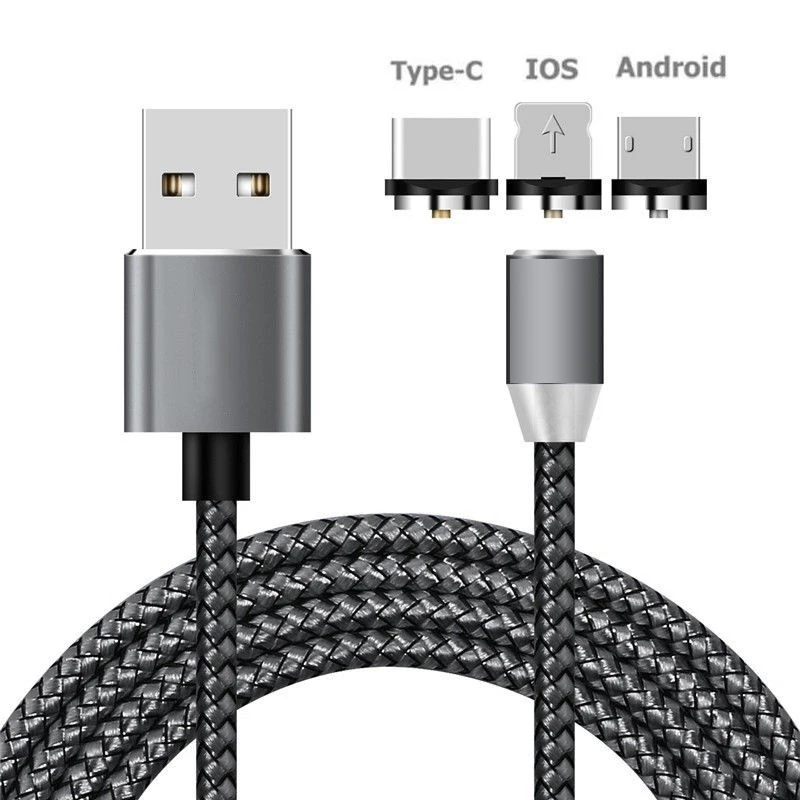 Магнитный USB кабель передачи данных для быстрой зарядки для iphone huawei Y6 Y5 Y3 P10 P8 P9 LITE Mini honor 10 8 9 lite nova 3 2 2s 4 5 шнур - Цвет: Серый