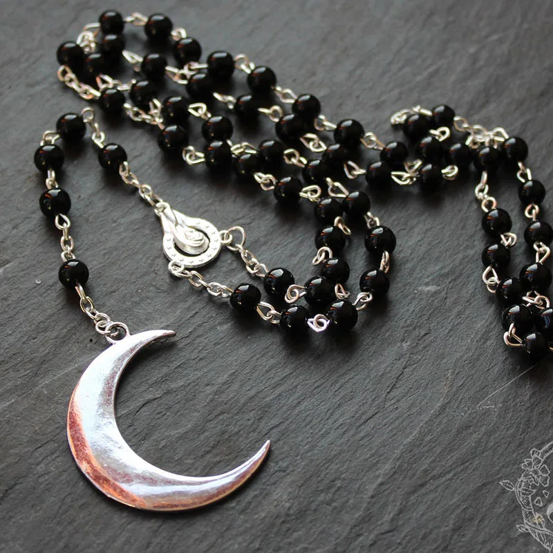 Gothic Rosary Necklace - Gothic Prayer Beads, Pentagram Necklace, Beaded Trad Goth Necklace, Gothic Cross Necklace - Image 4