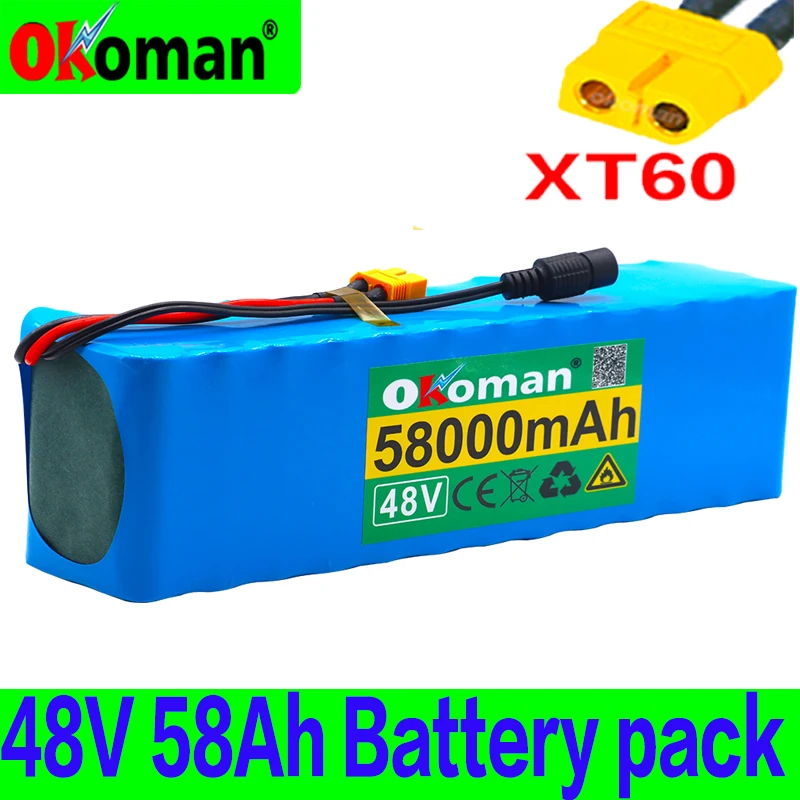 

2020 original 48v lithiumion battery 48v 58Ah 1000w 13S3P Lithium ion Battery Pack For 54.6v E-bike Electric bicycle Scooter+BMS