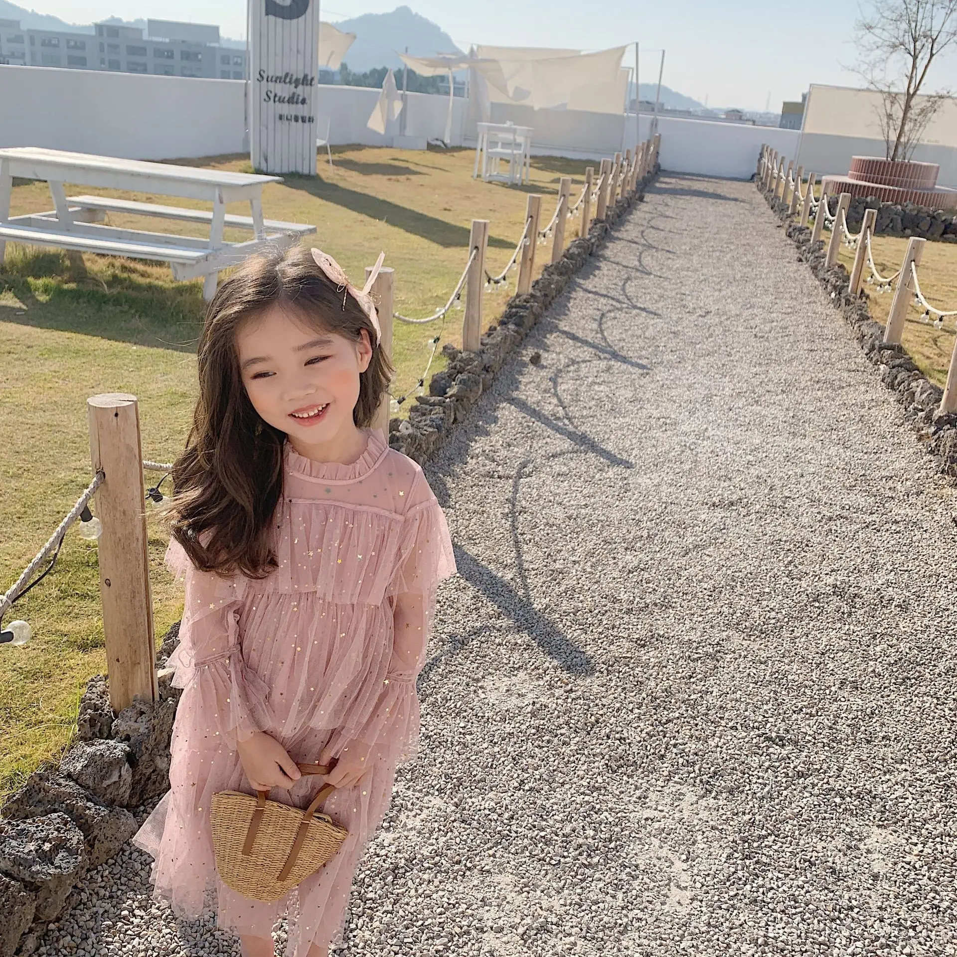 

Spring fashion girls paillette mesh fairy long dress 2-7 years long sleeve layer princess dresses