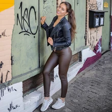 

NEW2021 Melody Faux Leather Pants Office Lady Brown Skinny Legging Slim Vintage Pants Winter Autumn New Streetwear Trousers