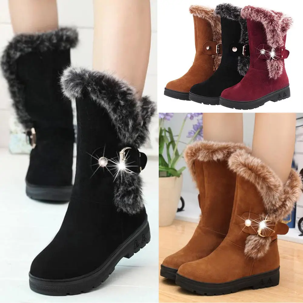 

Platform Winter Shoes Woman Faux Suede Boots Women Fur Boots Snow Booties Slip On Creepers Flat With Warm Boots botas mujer D30