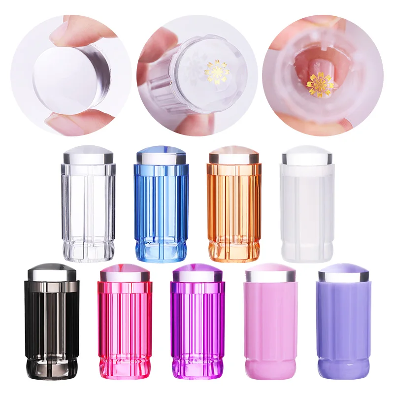 

Clear Nail Stamper Jelly Silicone Stamper Head With Clear Cap Colorful Handle Nail Stamping Stamp Scraper Template Tools