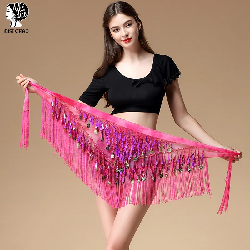 

Women Belt Belly Dance Scarf Hip Sequins Tassel Triangle Wrap Bellydance Accessories Shawl Chiffon Fringe Coin Scarf Costume