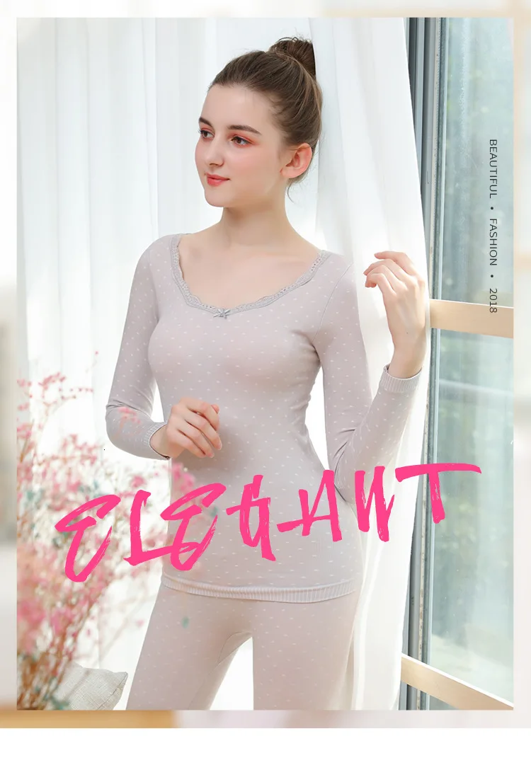 Winter New Woman Long Johns Set Round Neck Lace High Waist Slimming Beautiful Body Keep Warm Thermal Underwear Set