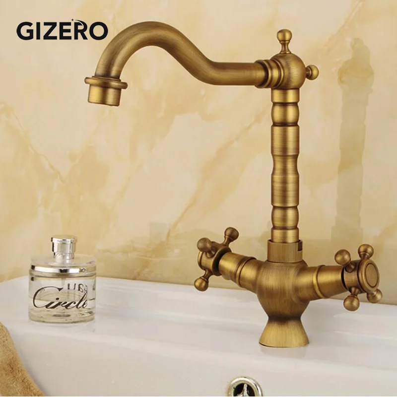 Antique Dual Handle Bathroom Brass Faucet Basin Mixer Hot And Cold Faucet Swivel Deck Mounted Sink Vanity Faucet Torneira ZR111