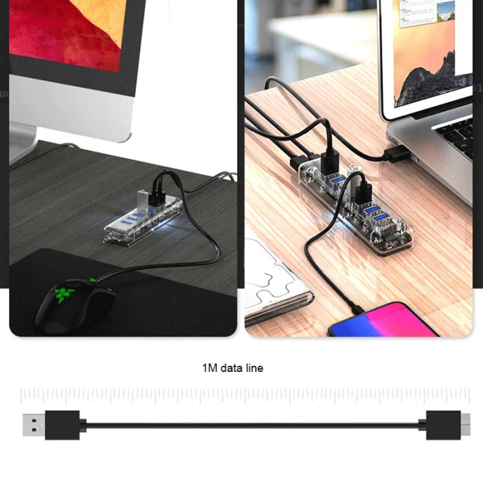 7-портовый прозрачный Рабочий стол Hub USB3.0 жесткий диск для ноутбука преобразователя One Drag Four расширитель GT66