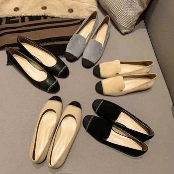 

Ladies Round Toe Flat Shoes Spring 2020 New Genuine Cow Leather Shoes Luxury Designer Comfortable Loafers Female Footwear 35-40