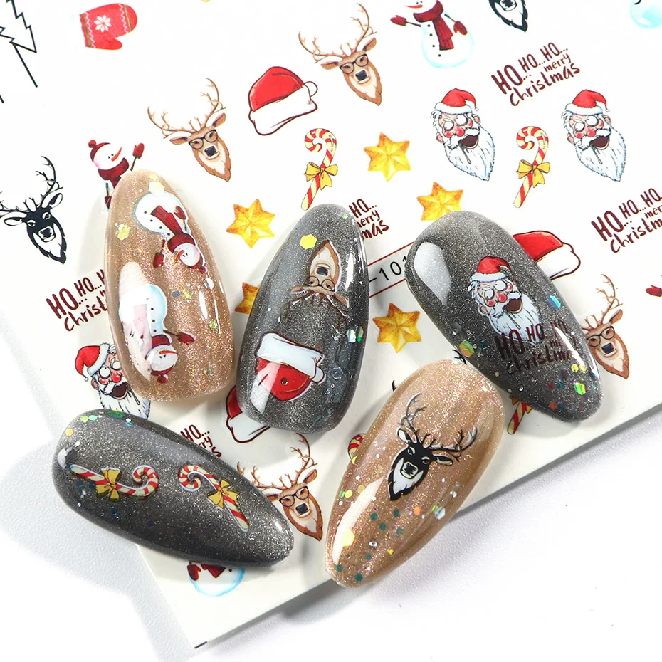 12 шт. рождественские наклейки для ногтей Санта-Клаус Лось Снеговик переводная наклейка на Рождество мультфильм зима год Маникюрный Инструмент JIBN/A-1