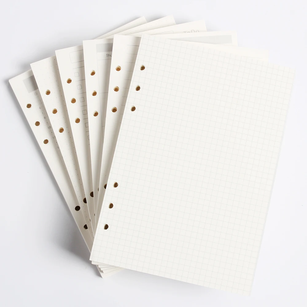 Archivador con agujeros para notebook Classic 6, núcleo de papel interno/relleno de papeles interiores: Línea, cuadrícula, puntos, lista, planificador diario semanal A5 A6