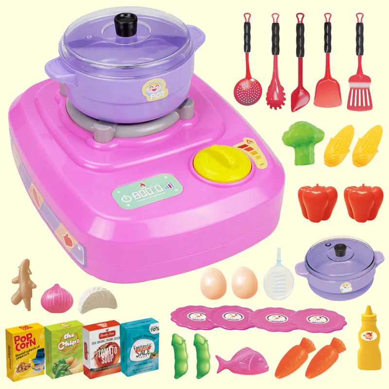 

Children Play House Spray Kitchen Stove Fogging Smoke Electromagnetic Furnace Light And Sound Small Boys Cooking Toy