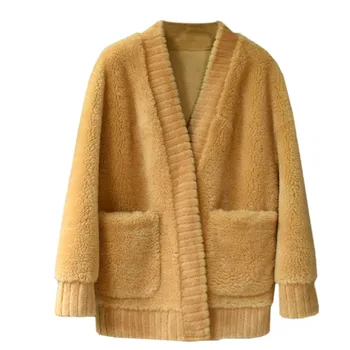

Coat 100% Real Fur Women Autumn Winter Jacket Korean Sheep Shearing Wool Fur Coats and Jacket Women Clothes 2020 Top Hiver 19062