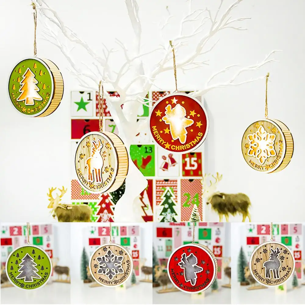 

2019 Christmas Wooden Round Light Pendant Christmas Tree Decorations Christmas Decoration For Home Navidad Gift New Year 2020