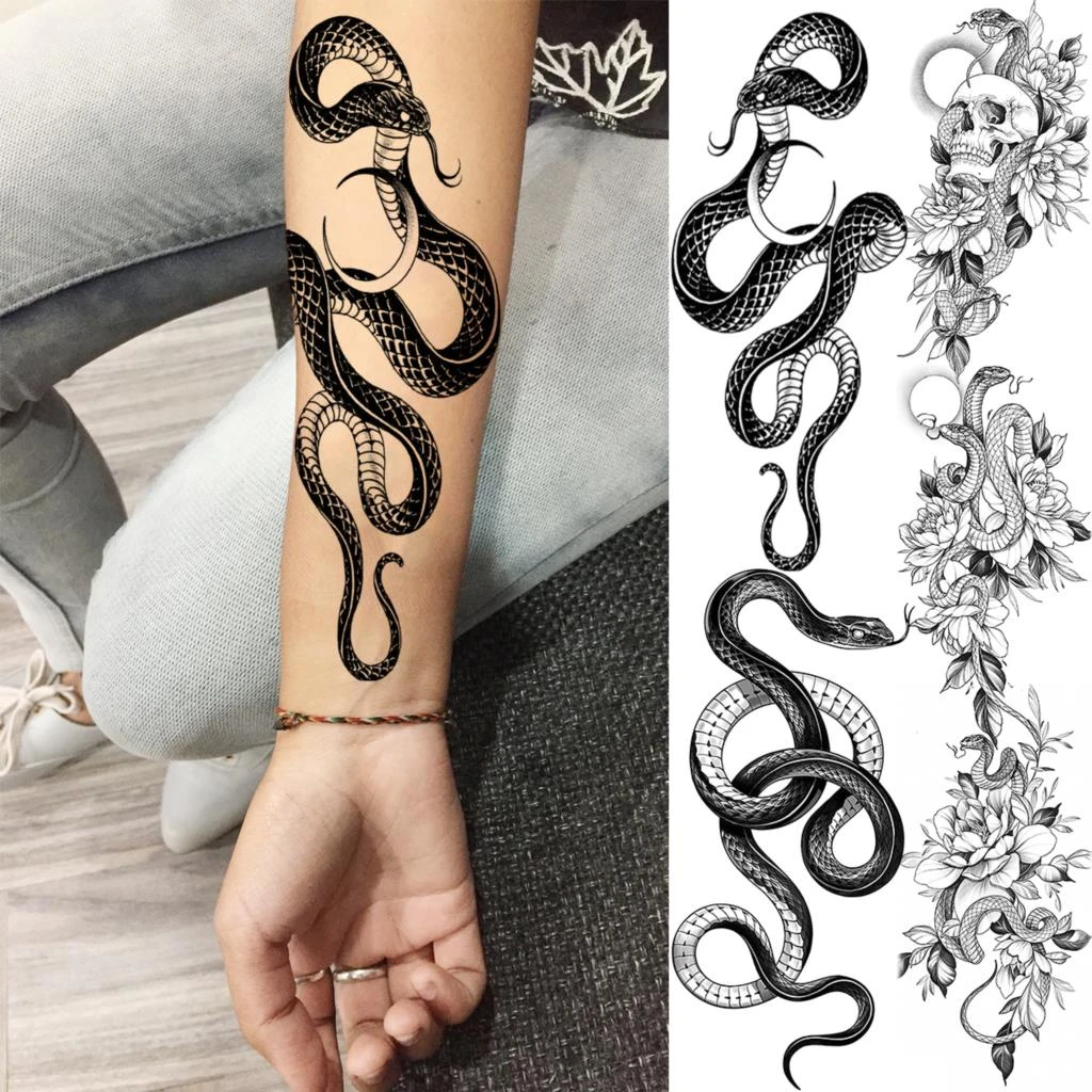 Tatouage Serpent Avant Bras Femme Tatouages Temporaires Réalistes Serpent Lune Avant-bras Pour Femmes Adultes  Rose Fleur Crâne Serpent Faux Tatouage Lavable Demi Manches - Temporaire  Tatouages - AliExpress