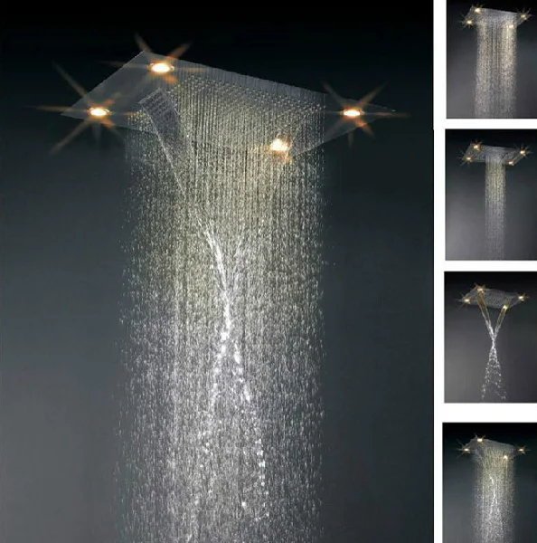 Bathroom Rectangular Shower Head Accessories Remote Control LED Ceiling Shower Head Rainfall Waterfall Big size Shower Head