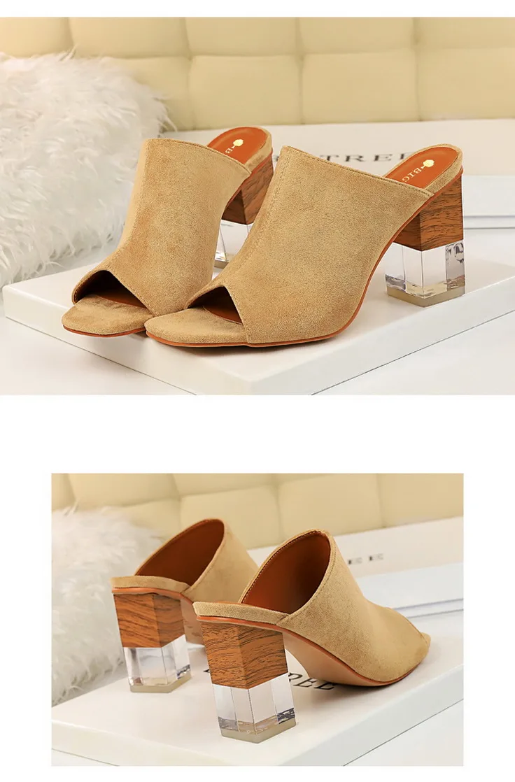 BIGTREE chanclas mujer/ г.; шлепанцы на высоком каблуке с кристаллами; женские пикантные замшевые шлепанцы на платформе с открытым носком и квадратным каблуком