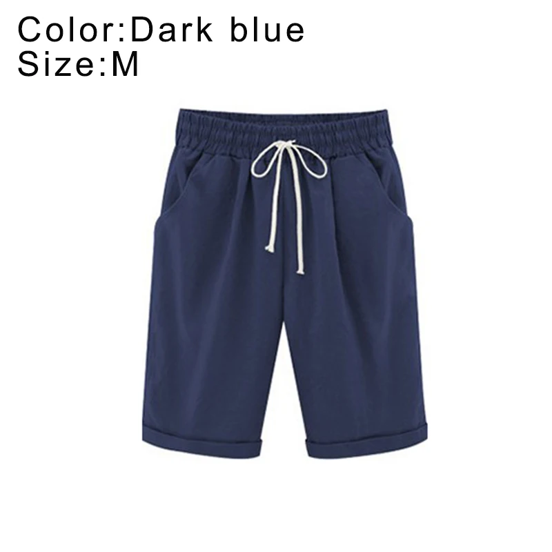 Dark blue Популярные летние женские шорты на шнуровке, Удобные Свободные Повседневные трусики с эластичным поясом, Pop 88 - Color: Dark blue