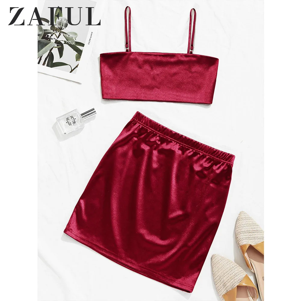 ZAFUL Одноцветный сатиновый костюм на бретельках из двух частей 2020 укороченный топ
