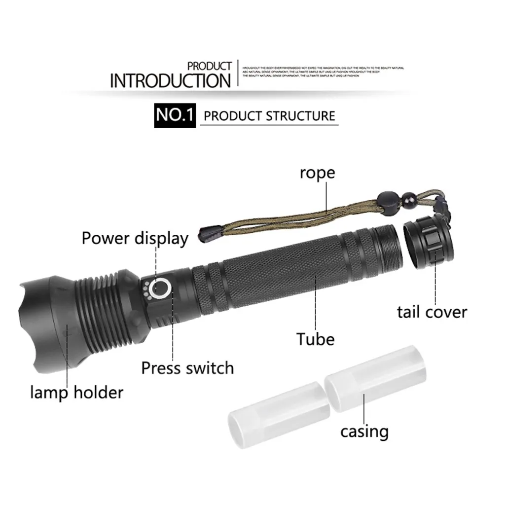Lashlight 18650 usb ультра-яркий фонарик XHP70 usb зарядка сильное светодиодное освещение 3 режима батареи#3