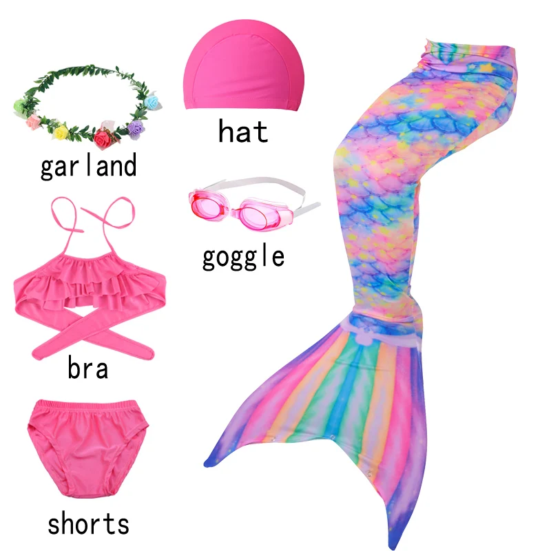 6pcs with goggles-K Рождественский карнавальный детский купальник, бикини, Флиппер, хвост русалки, шорты, топ для плавания, хвост русалки, костюмы для плавания для девочек - Цвет: 6pcs with goggles-K