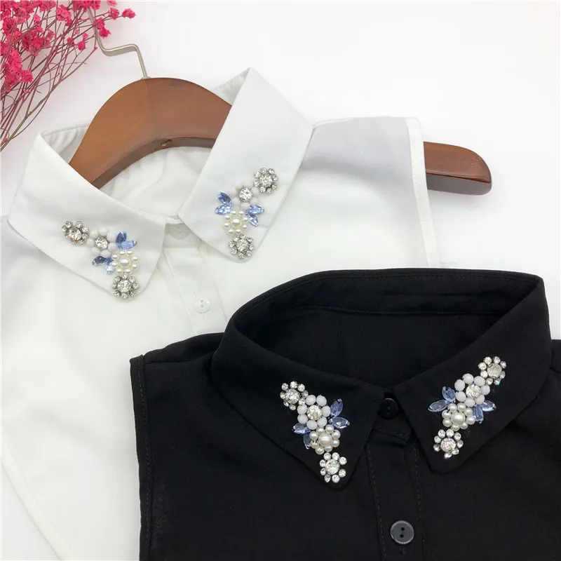 

Sitonjwly Women Handmade Beading Lapel Fake Collar Half Shirt Tops Detachable Collars Female False Collar Necklace Nep Kraagie