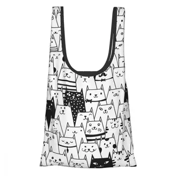

Folding Shopping Bag Little Feral Cat Eco-friendly Reusable Portable Shoulder Handbag for Travel Grocery Pocket Tote Bag