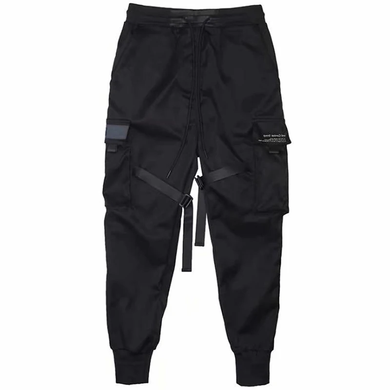Hip Hop Boy Track Pants Elastic Waist Harem Pant Men Streetwear Punk Ribbons Design Trousers Pockets Joggers,men trousers